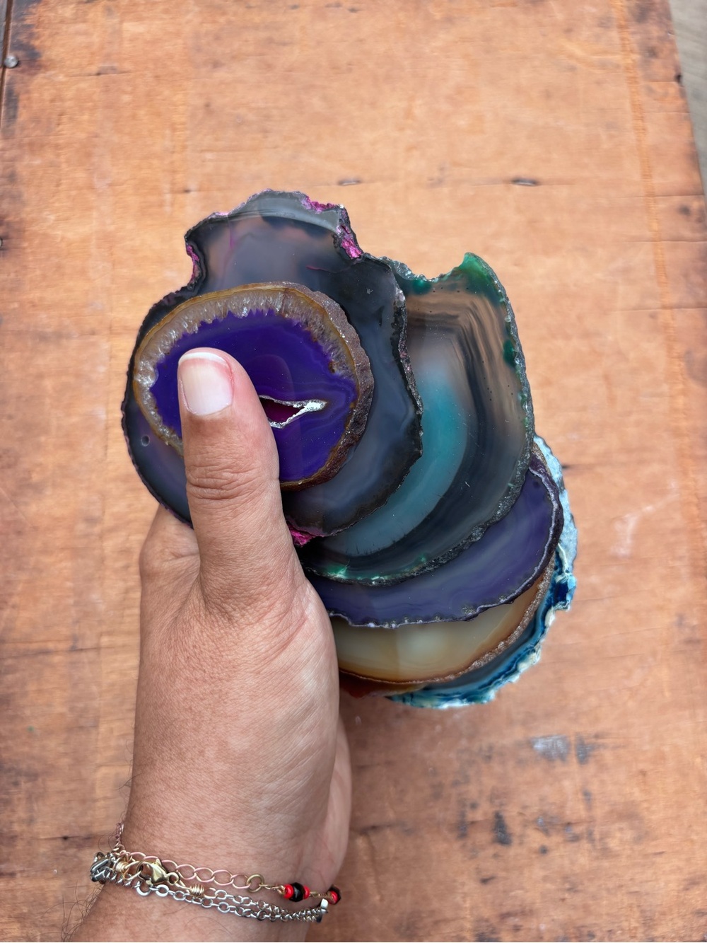 Set of 8 Dyed Agate Slice Beads